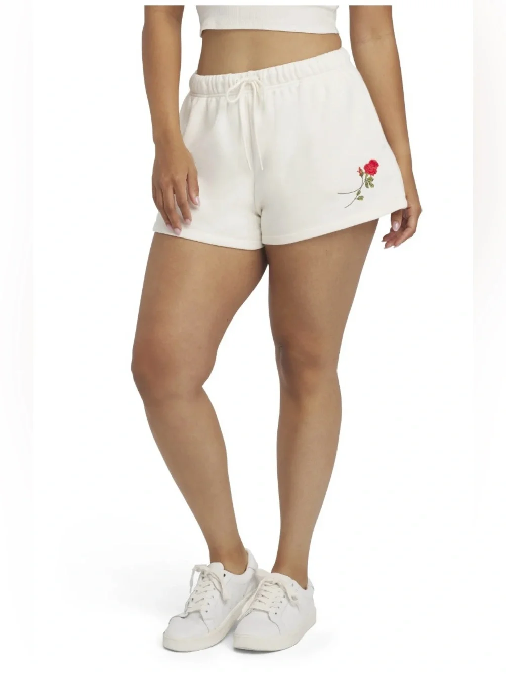 NWT Mills by Millie Bobby Brown Ivory Rose Embroidered Terry Lounge Shorts XS